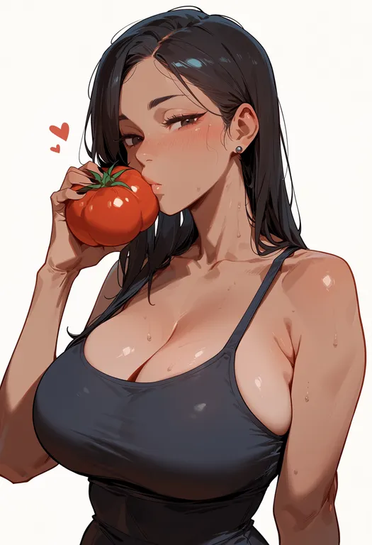 masterpiece, best quality, score_7, safe, tomato, 1girl, solo, upper body, simple background — by k3scat, made with ComfyUI
