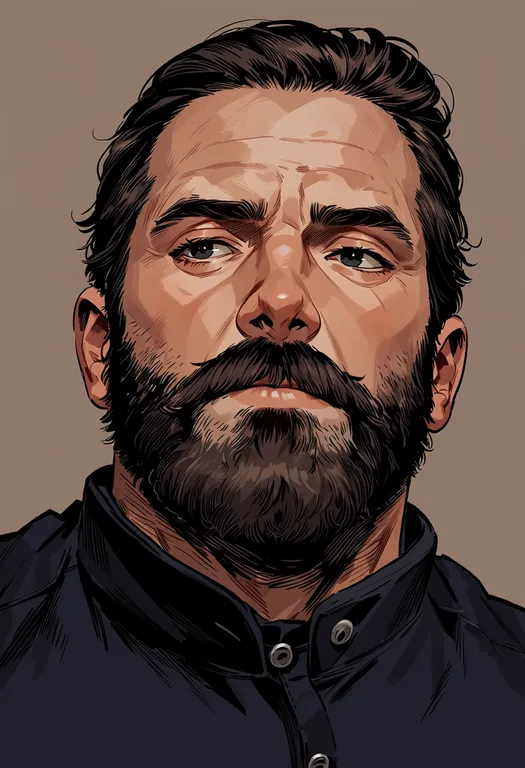 masterpiece, best quality, score_7, safe, beard, 1boy, solo, portrait, simple background — by k3scat, made with ComfyUI