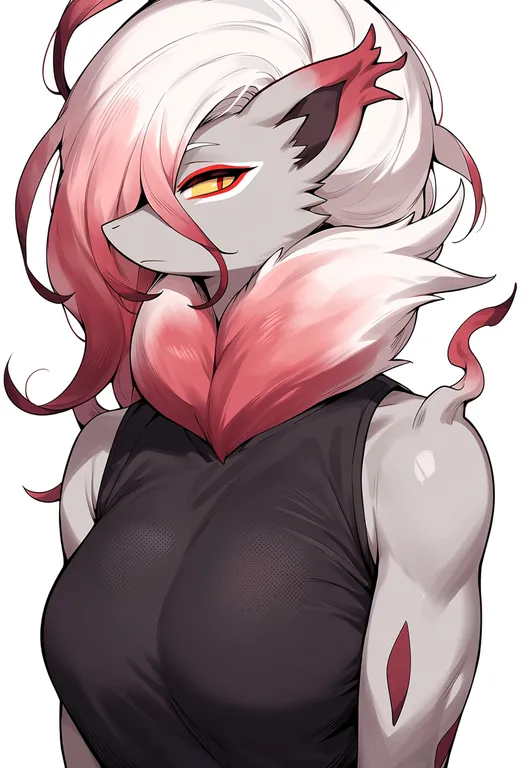 masterpiece, best quality, score_7, safe, hisuian zoroark, solo, upper body, simple background — by k3scat, made with ComfyUI