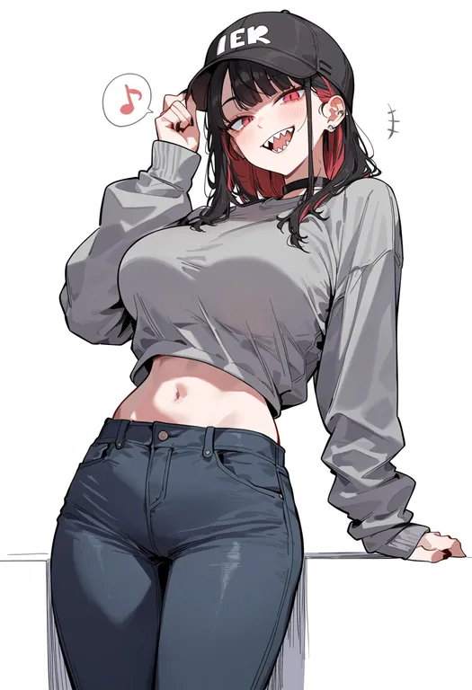 masterpiece, best quality, score_7, safe, sharp teeth, 1girl, solo, simple background — by k3scat, made with ComfyUI