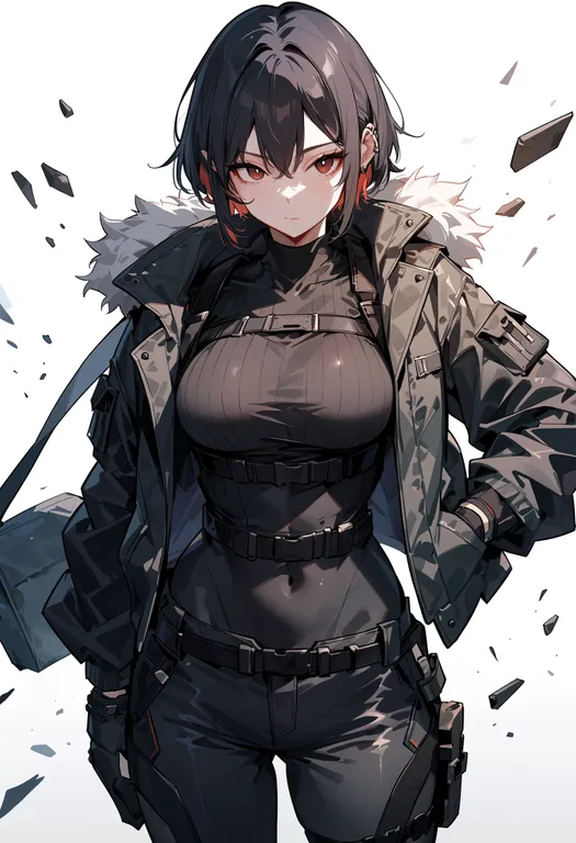 masterpiece, best quality, score_7, safe, debris, 1girl, solo, simple background — by k3scat, made with ComfyUI