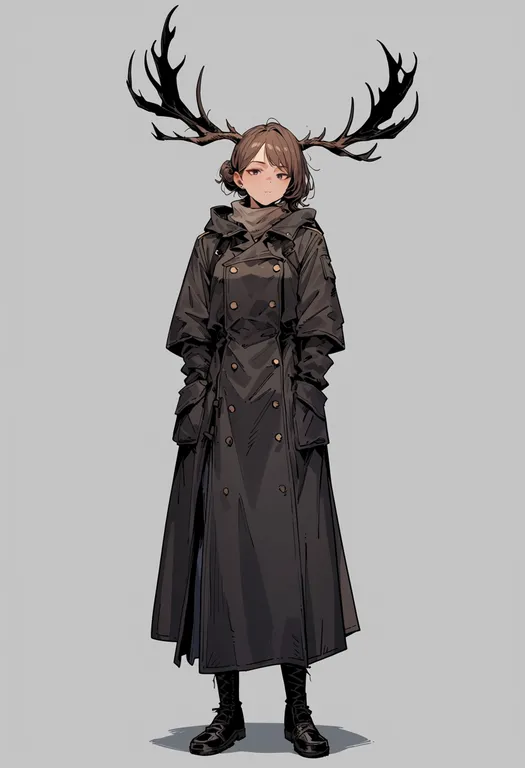 masterpiece, best quality, score_7, safe, antlers, 1girl, solo, simple background — by k3scat, made with ComfyUI
