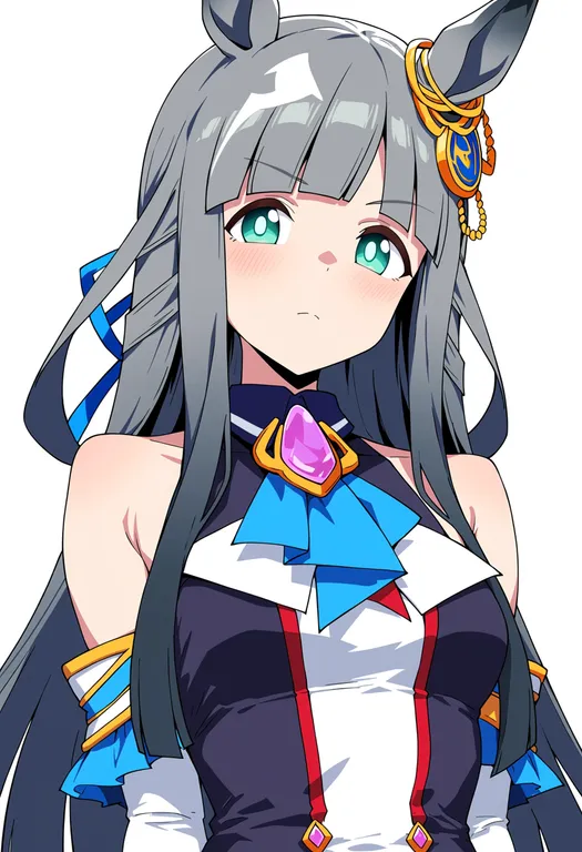 masterpiece, best quality, score_7, safe, chrono genesis (umamusume), umamusume, solo, upper body, simple background — by k3scat, made with ComfyUI
