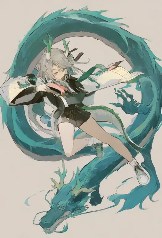 masterpiece, best quality, general, eastern dragon tail, 1girl, solo, simple background — by k3scat, made with ComfyUI