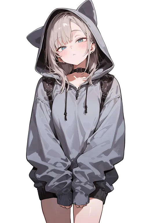 masterpiece, best quality, score_7, safe, animal hood, 1girl, solo, simple background — by k3scat, made with ComfyUI