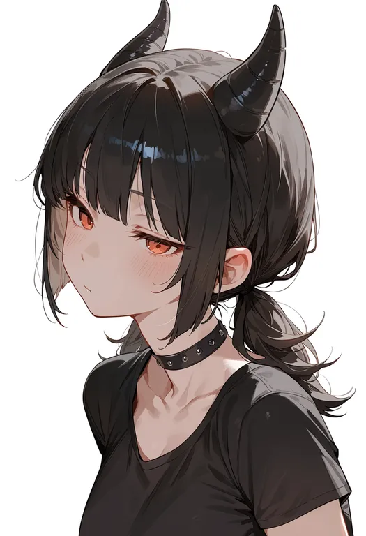 masterpiece, best quality, score_7, safe, hair horns, 1girl, solo, portrait, simple background — by k3scat, made with ComfyUI