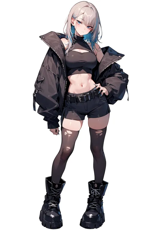 masterpiece, best quality, score_7, safe, ripping, 1girl, solo, full body, simple background — by k3scat, made with ComfyUI