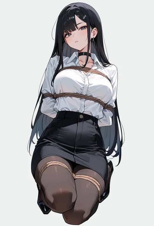 masterpiece, best quality, score_7, safe, bound, 1girl, solo, simple background — by k3scat, made with ComfyUI