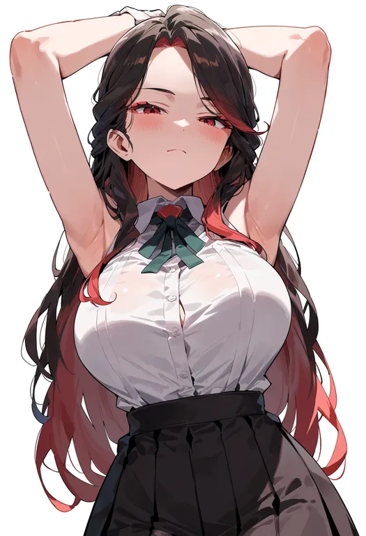 masterpiece, best quality, score_7, safe, kusazuri, 1girl, solo, simple background — by k3scat, made with ComfyUI