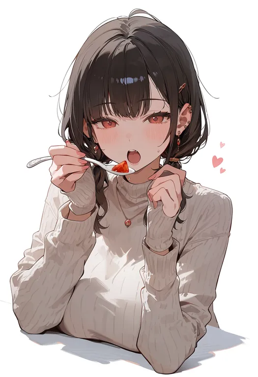 masterpiece, best quality, score_7, safe, chinese spoon, 1girl, solo, upper body, simple background — by k3scat, made with ComfyUI
