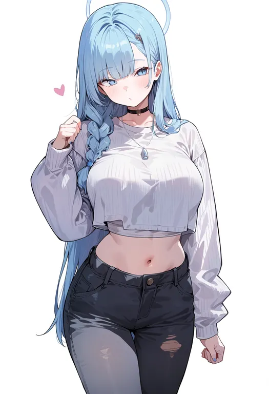 masterpiece, best quality, score_7, safe, light blue hair, 1girl, solo, simple background — by k3scat, made with ComfyUI