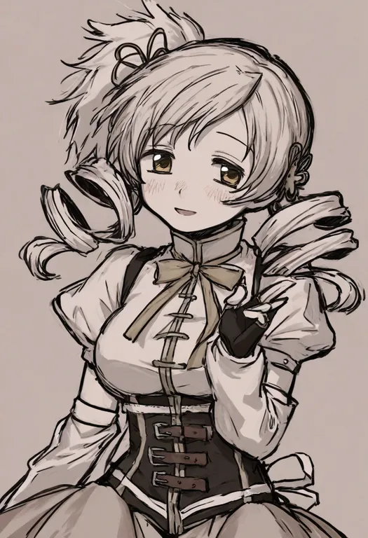 masterpiece, best quality, general, tomoe mami, mahou shoujo madoka magica (anime), solo, upper body, simple background — by k3scat, made with ComfyUI