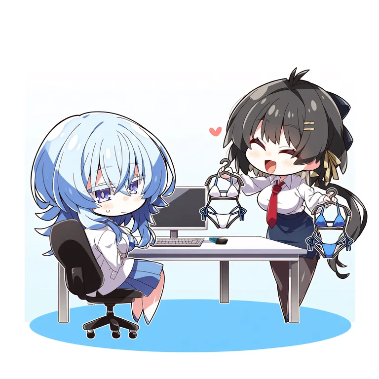@akaneya, chibi only, year 2024, year 2025, 2girls, wuthering waves logo, shorekeeper(wuthering waves), white jacket… — by 💤💤💤, made with ComfyUI