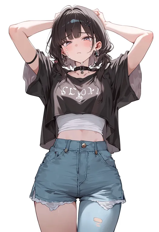 masterpiece, best quality, score_7, safe, streaming tears, 1girl, solo, simple background — by k3scat, made with ComfyUI