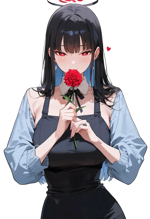 masterpiece, best quality, score_7, safe, red flower, 1girl, solo, simple background — by k3scat, made with ComfyUI