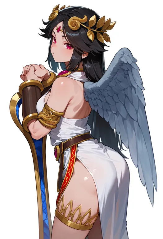 masterpiece, best quality, score_7, safe, kid icarus, solo, simple background — by k3scat, made with ComfyUI