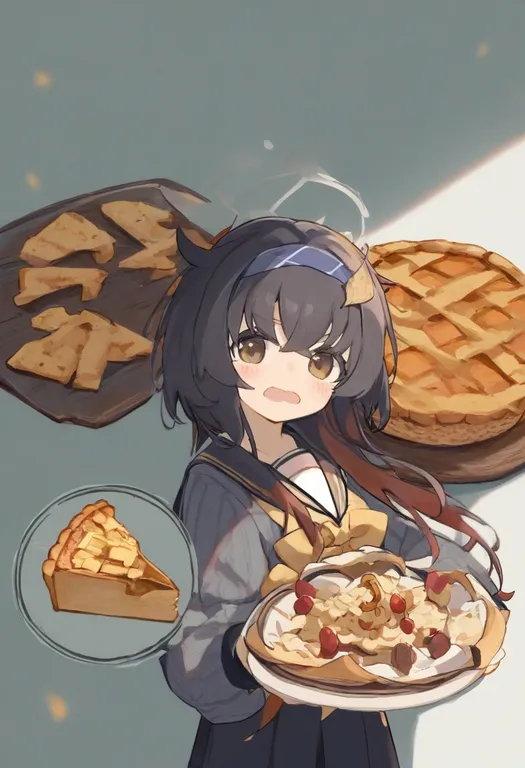 masterpiece, best quality, general, pie, 1girl, solo, upper body, simple background — by k3scat, made with ComfyUI