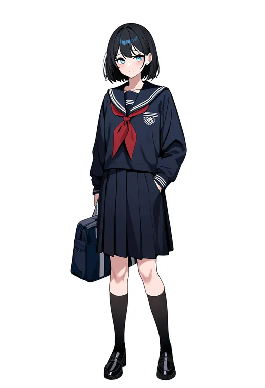 masterpiece, best quality, newest, absurdres, highres, safe, school_bag, 1girl, solo, full_body, simple_background — by k3scat, made with ComfyUI