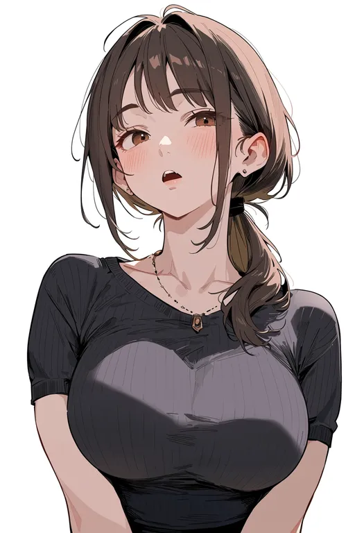 masterpiece, best quality, score_7, safe, katsu (food), 1girl, solo, upper body, simple background — by k3scat, made with ComfyUI