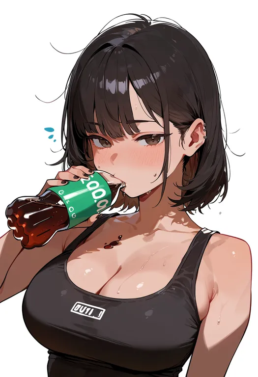 masterpiece, best quality, score_7, safe, soda bottle, 1girl, solo, upper body, simple background — by k3scat, made with ComfyUI