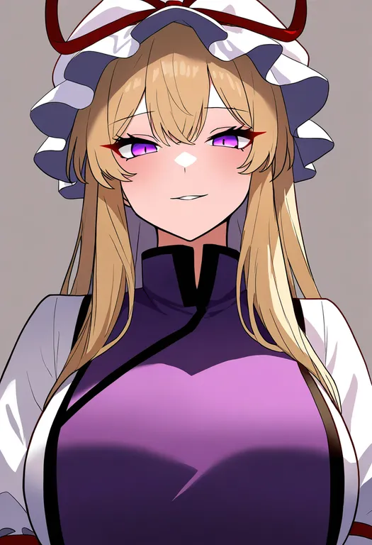 masterpiece, best quality, newest, absurdres, highres, safe, yakumo_yukari, touhou, solo, upper_body, simple_background — by k3scat, made with ComfyUI