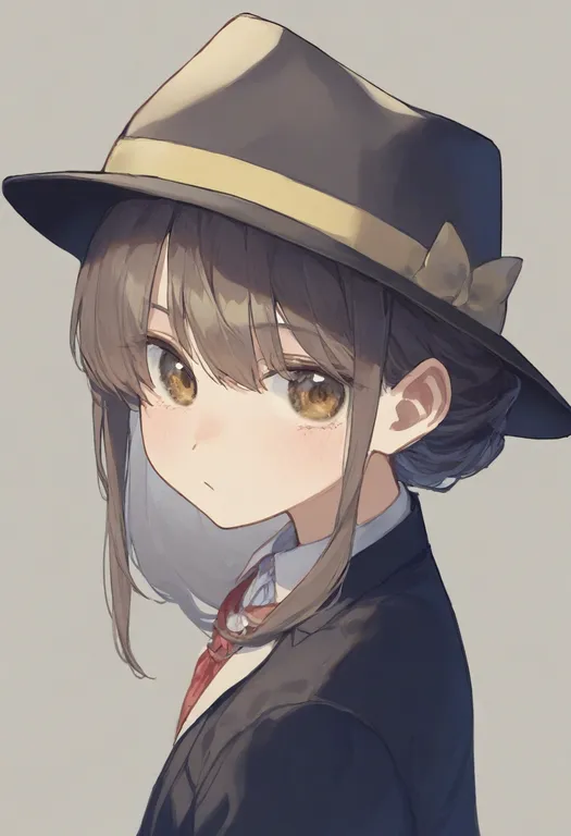 masterpiece, best quality, general, fedora, 1girl, solo, upper body, simple background — by k3scat, made with ComfyUI