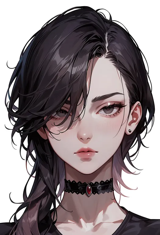 masterpiece, best quality, score_7, safe, asymmetrical hair, 1girl, solo, portrait, simple background — by k3scat, made with ComfyUI