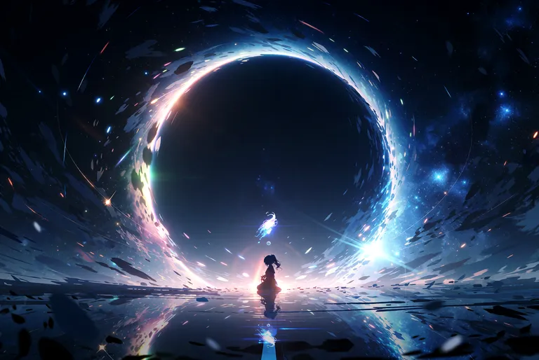 zidiusArt, --preview，wdlc48, Ani2rel, wdljql, A tiny, silhouetted anime figure kneels in a meditative pose… — by 天才美少女, made with ComfyUI