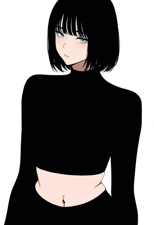 masterpiece, best quality, newest, absurdres, highres, safe, navel_piercing, 1girl, solo, upper_body, simple_background — by k3scat, made with ComfyUI