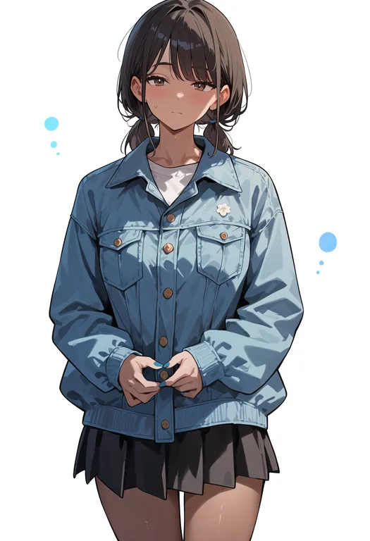 masterpiece, best quality, score_7, safe, collared jacket, 1girl, solo, simple background — by k3scat, made with ComfyUI
