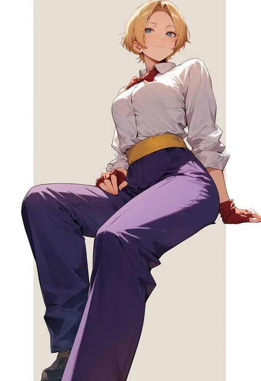masterpiece, best quality, score_7, safe, the king of fighters '94, solo, simple background — by k3scat, made with ComfyUI
