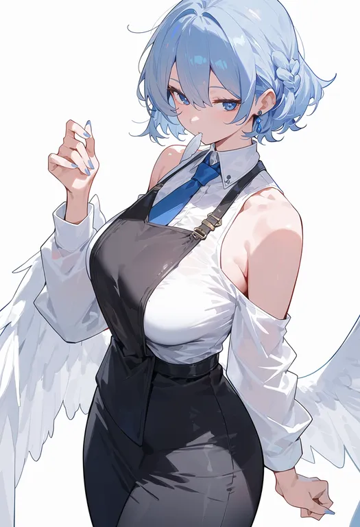 masterpiece, best quality, score_7, safe, white feathers, 1girl, solo, simple background — by k3scat, made with ComfyUI