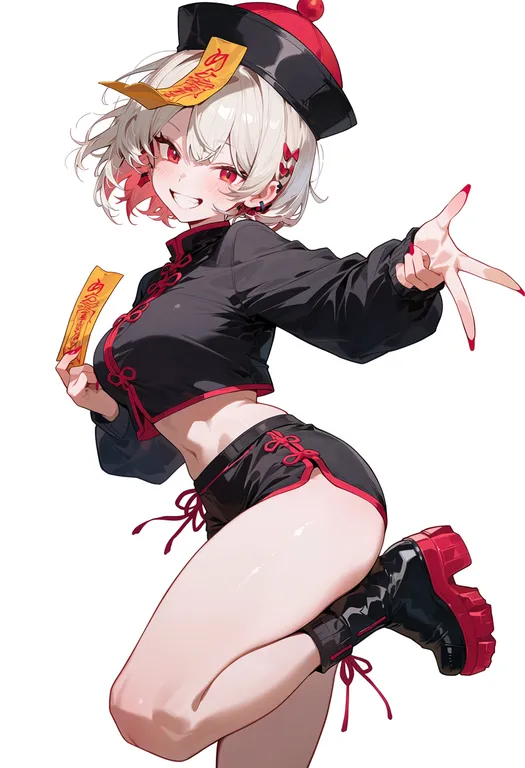 masterpiece, best quality, score_7, safe, ofuda, 1girl, solo, simple background — by k3scat, made with ComfyUI