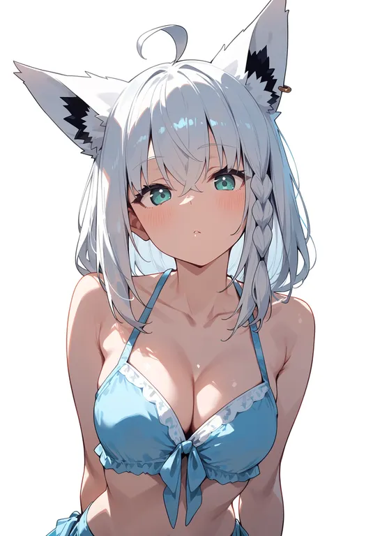 masterpiece, best quality, score_7, safe, shirakami fubuki (street), solo, upper body, simple background — by k3scat, made with ComfyUI
