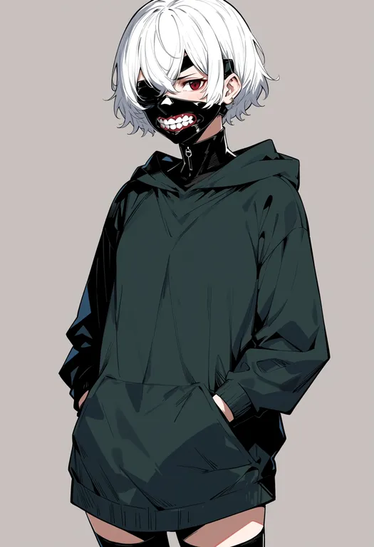 masterpiece, best quality, score_7, safe, tokyo ghoul, solo, simple background — by k3scat, made with ComfyUI