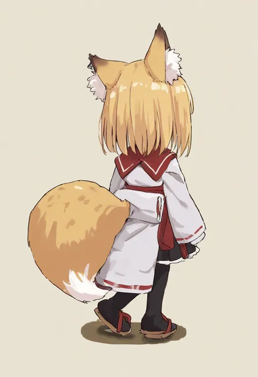 masterpiece, best quality, general, fox tail, 1girl, solo, simple background — by k3scat, made with ComfyUI