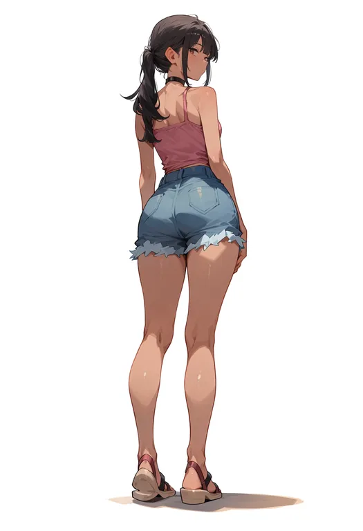 masterpiece, best quality, score_7, safe, sandals, 1girl, solo, full body, simple background — by k3scat, made with ComfyUI