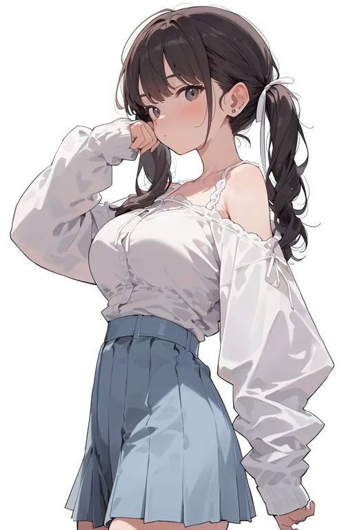 masterpiece, best quality, score_7, safe, white ribbon, 1girl, solo, simple background — by k3scat, made with ComfyUI
