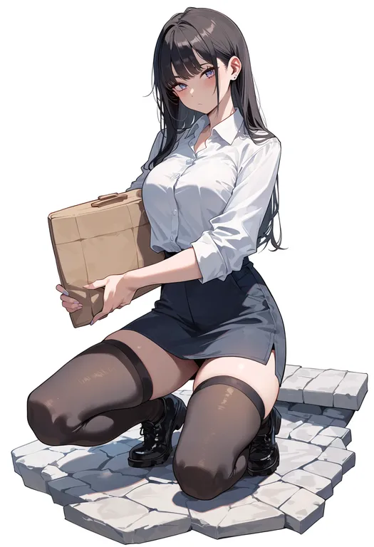 masterpiece, best quality, score_7, safe, stone floor, 1girl, solo, simple background — by k3scat, made with ComfyUI