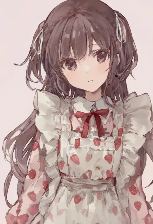 masterpiece, best quality, general, strawberry print, 1girl, solo, upper body, simple background — by k3scat, made with ComfyUI