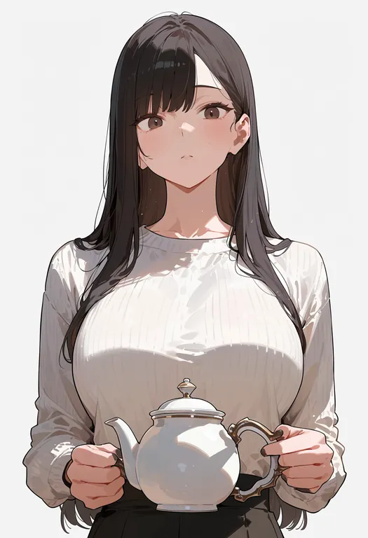 masterpiece, best quality, score_7, safe, side handle teapot, 1girl, solo, upper body, simple background — by k3scat, made with ComfyUI