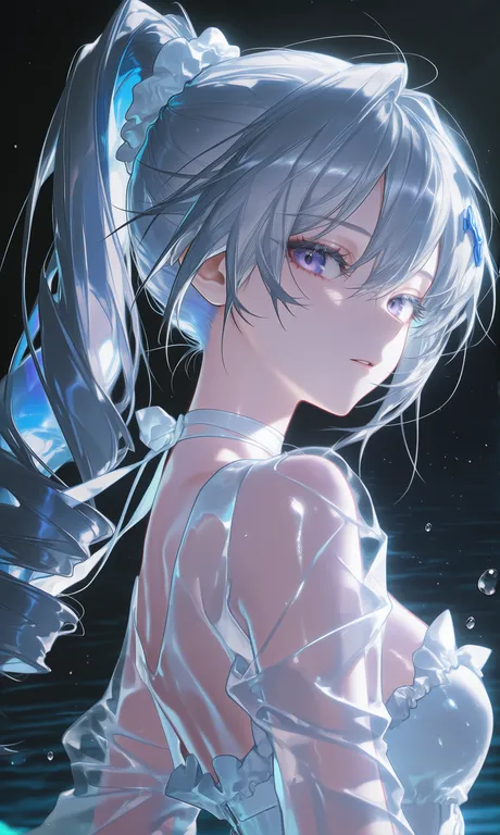 1girl, solo, young girl, silver wolf \(honkai star rail\), drill ponytail, hair drill, silver hair, light purple eyes… — by 三叶草, made with ComfyUI