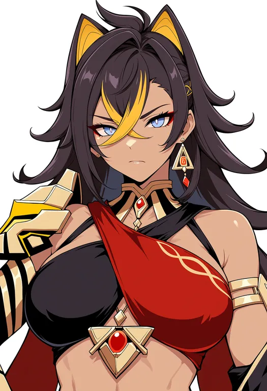 masterpiece, best quality, score_7, safe, dehya (genshin impact), genshin impact, solo, upper body, simple background — by k3scat, made with ComfyUI