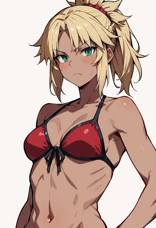 masterpiece, best quality, score_7, safe, mordred (swimsuit rider) (fate), solo, upper body, simple background — by k3scat, made with ComfyUI