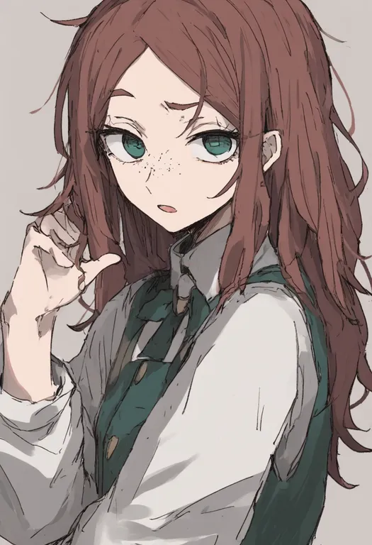 masterpiece, best quality, general, freckles, 1girl, solo, simple background — by k3scat, made with ComfyUI