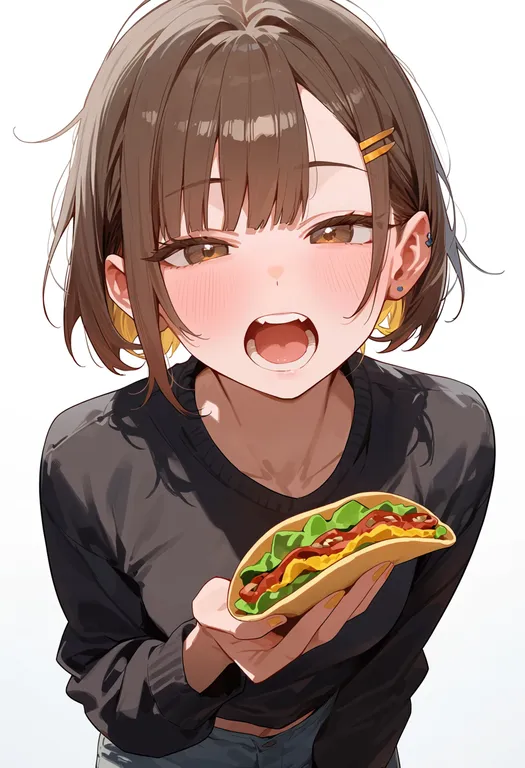 masterpiece, best quality, score_7, safe, taco, 1girl, solo, upper body, simple background — by k3scat, made with ComfyUI