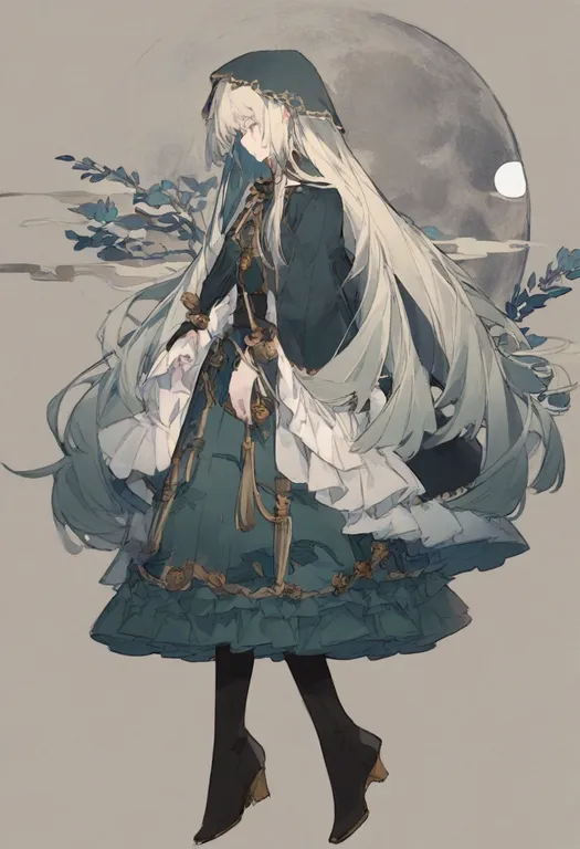 masterpiece, best quality, general, full moon, 1girl, solo, simple background — by k3scat, made with ComfyUI