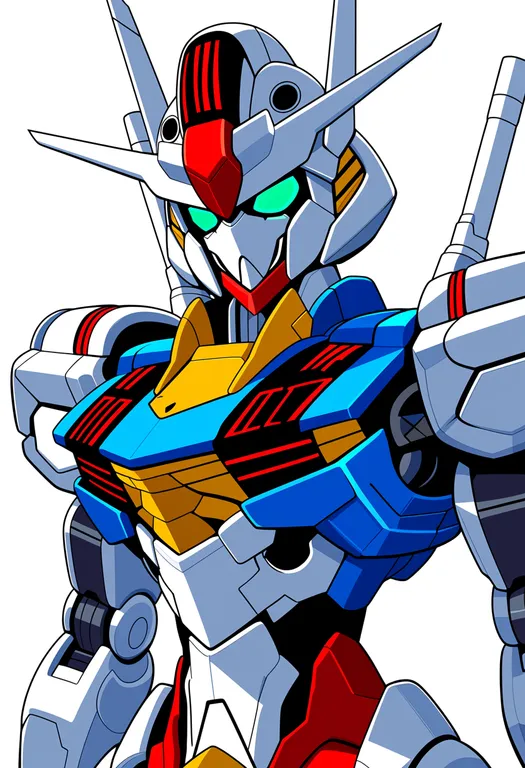 masterpiece, best quality, score_7, safe, gundam aerial, solo, upper body, simple background — by k3scat, made with ComfyUI
