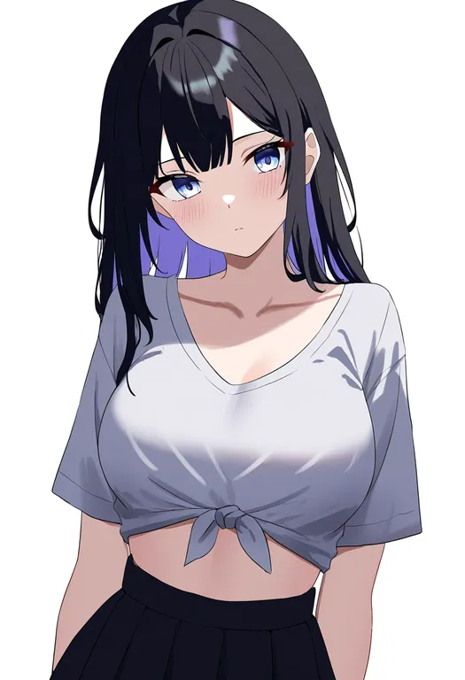 masterpiece, best quality, newest, absurdres, highres, safe, front-tie_top, 1girl, solo, simple_background — by k3scat, made with ComfyUI