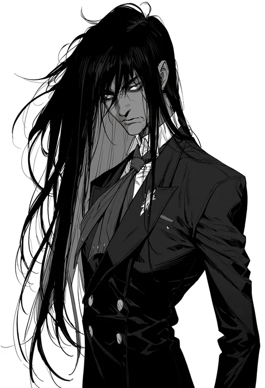 masterpiece, best quality, score_7, safe, alucard (hellsing), hellsing, solo, upper body, simple background — by k3scat, made with ComfyUI